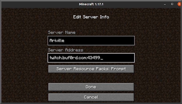 Minecraft server info